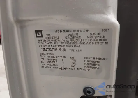 2008 Chevrolet Trailblazer Lt from USA, damaged, VIN 1GNDT13S782128190